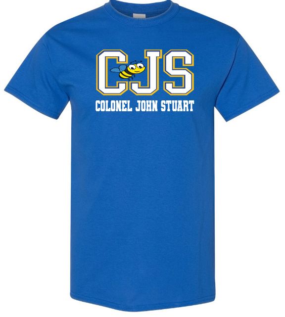 Colonel John Stuart Elementary - Royal Blue CJS with Bee T-Shirt (Full Chest Logo)