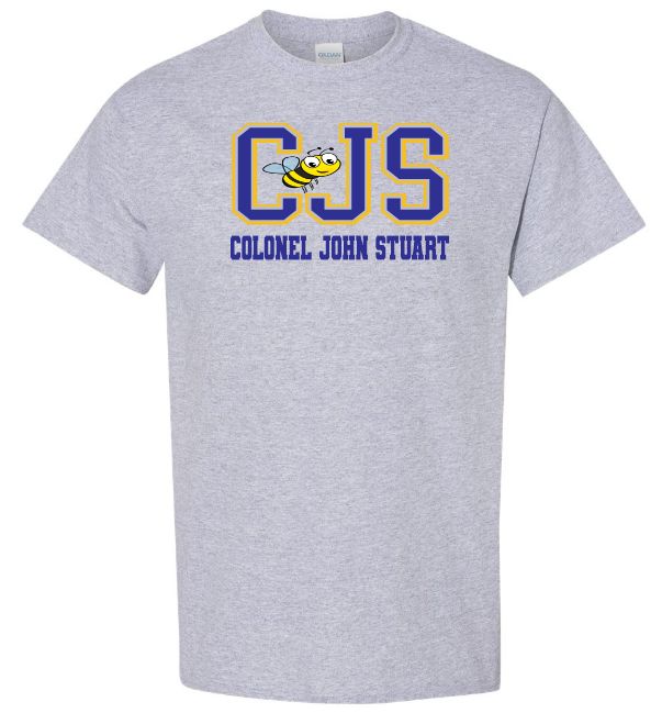 Colonel John Stuart Elementary - Sport Grey CJS with Bee T-Shirt (Full Chest Logo)
