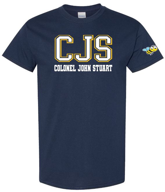 Colonel John Stuart Elementary - Navy CJS T-Shirt (Full Chest Logo)