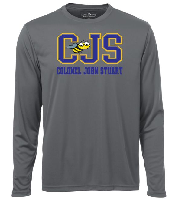 Colonel John Stuart Elementary - Coal Grey CJS with Bee Long Sleeve Moist Wick Shirt (Full Chest Logo)