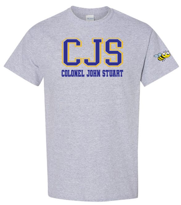 Colonel John Stuart Elementary - Sport Grey CJS T-Shirt (Full Chest Logo)