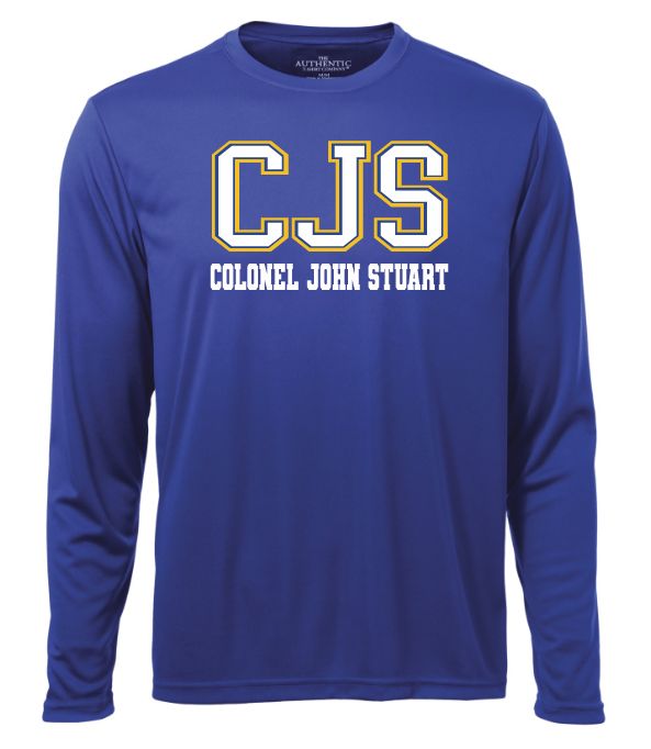 Colonel John Stuart Elementary - Royal Blue CJS Long Sleeve Moist Wick Shirt (Full Chest Logo)