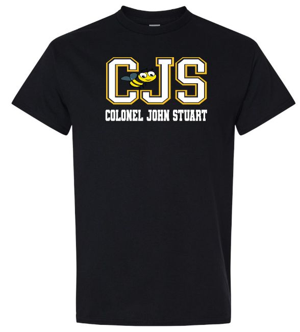 Colonel John Stuart Elementary - Black CJS with Bee T-Shirt (Full Chest Logo)