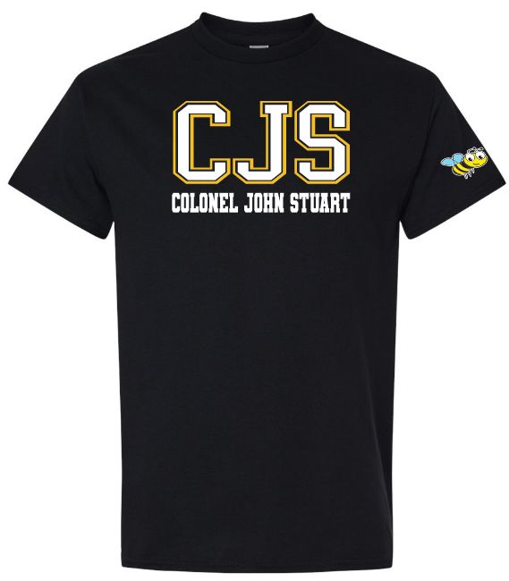 Colonel John Stuart Elementary - Black CJS T-Shirt (Full Chest Logo)