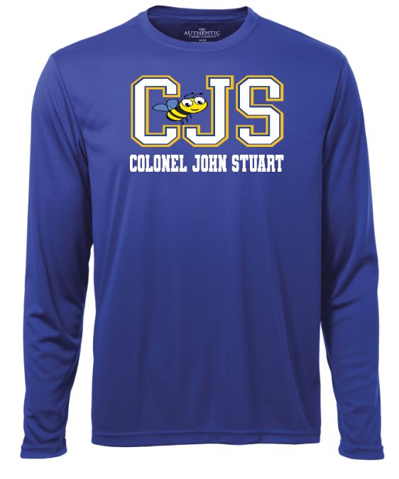 Colonel John Stuart Elementary - Royal Blue CJS with Bee Long Sleeve Moist Wick Shirt (Full Chest Logo)