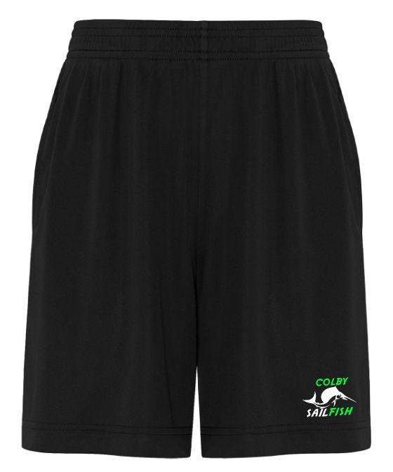 Colby Sailfish - Black Shorts with Green/White Colby Sailfish Logo (5" or 7" Inseam)