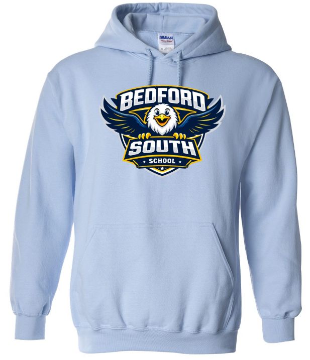 Bedford South School - Light Blue Hoodie (Full Chest Logo)