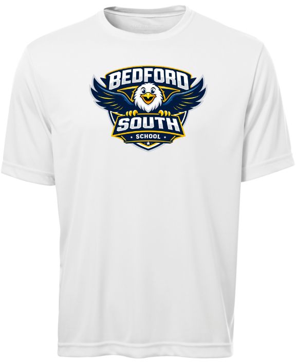 Bedford South School - White Short Sleeve Performance Shirt (Full Chest Logo)