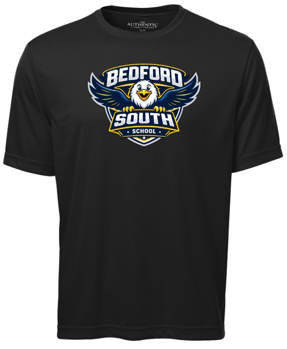 Bedford South School - Black Short Sleeve Performance Shirt (Full Chest Logo)