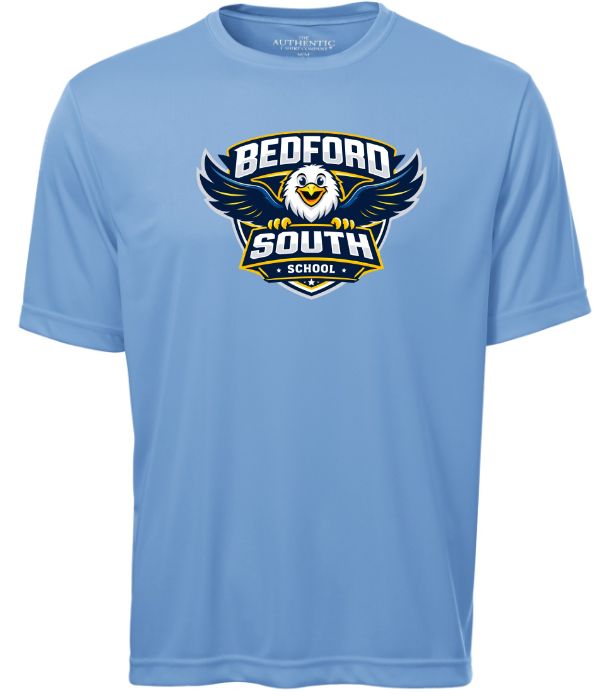 Bedford South School - Carolina Blue Short Sleeve Performance Shirt (Full Chest Logo)