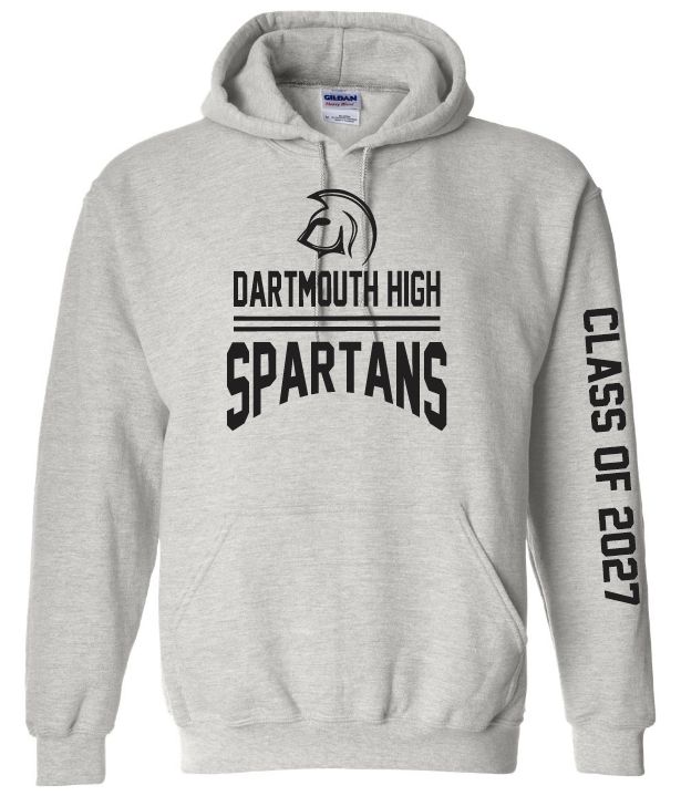 DHS - Sport Grey Dartmouth High Spartans Hoodie with Class of 2027 on Sleeve