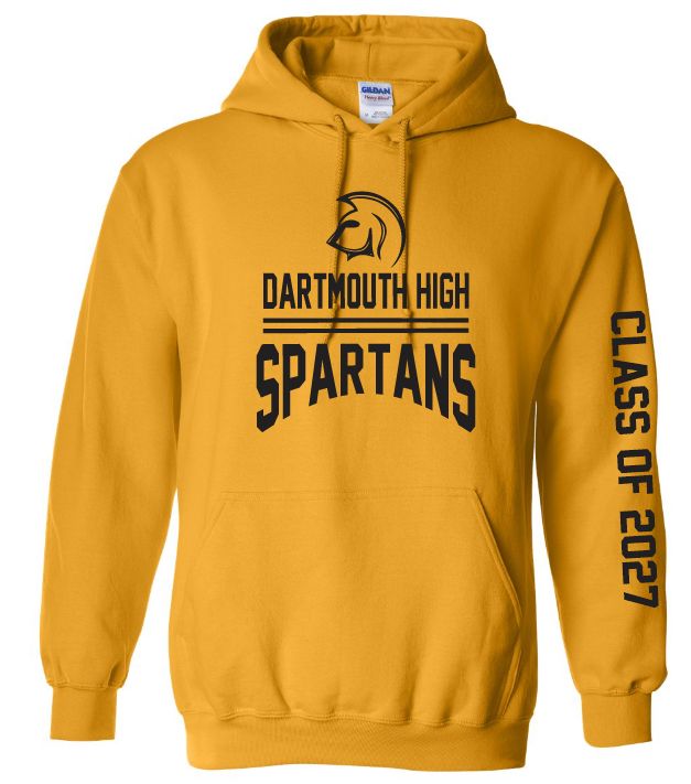 DHS - Sport Gold Dartmouth High Spartans Hoodie with Class of 2027 on Sleeve