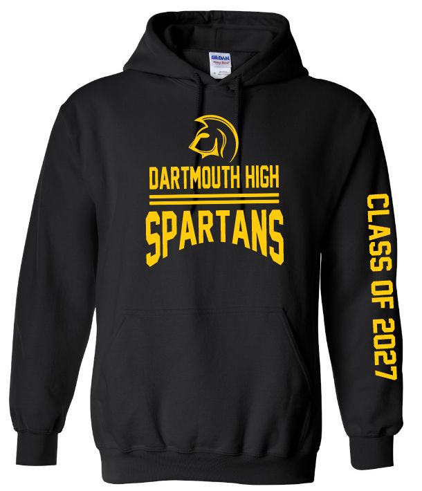DHS - Black Dartmouth High Spartans Hoodie with Class of 2027 on Sleeve