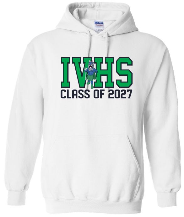 Island View High School - White IVHS Class of 2027 with Blue Devil Hoodie