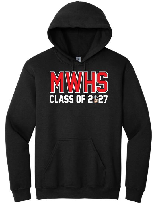 Millwood High - Black MWHS Class of 2027 with Millwood Knight Head Hoodie (Full Chest)