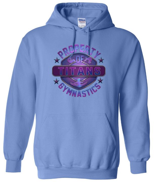 Titans Gymnastics &amp; Trampoline - Carolina Blue Hoodie with Purple Ombre Property of Titans Logo