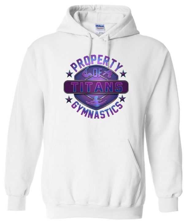 Titans Gymnastics &amp; Trampoline - White Hoodie with Purple Ombre Property of Titans Logo