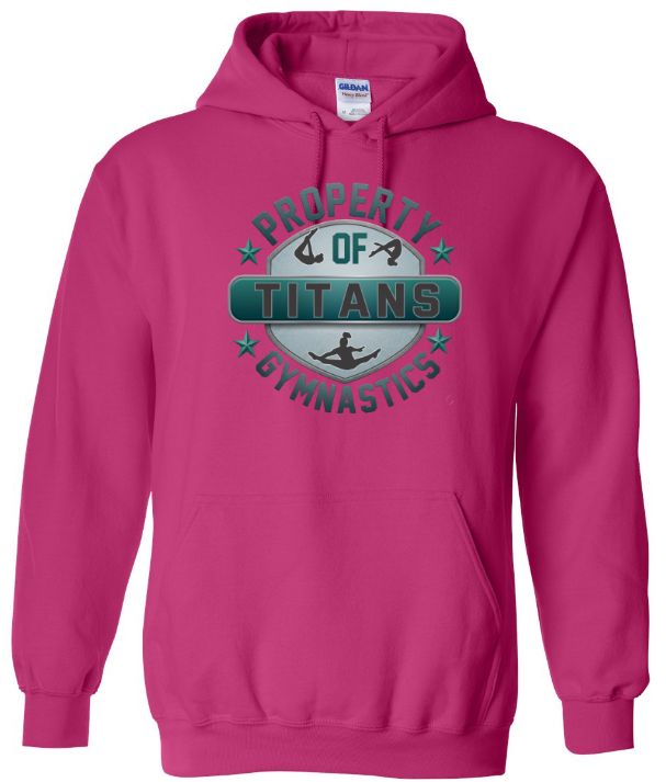 Titans Gymnastics &amp; Trampoline - Pink Hoodie with Teal Ombre Property of Titans Logo