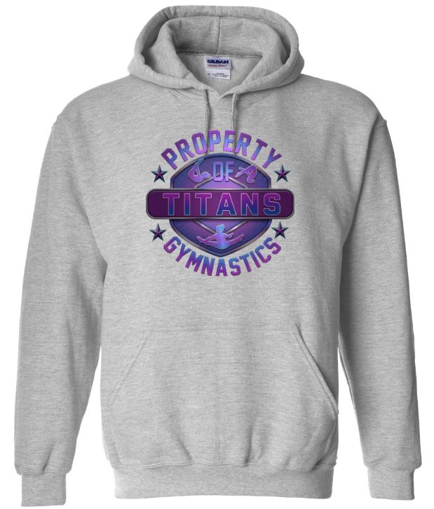 Titans Gymnastics &amp; Trampoline - Sport Grey Hoodie with Purple Ombre Property of Titans Logo
