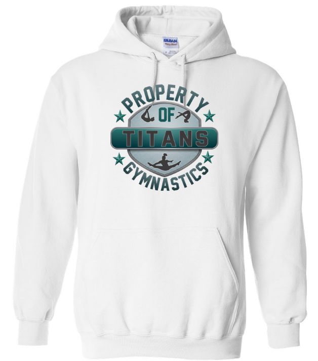 Titans Gymnastics &amp; Trampoline - White Hoodie with Teal Ombre Property of Titans Logo