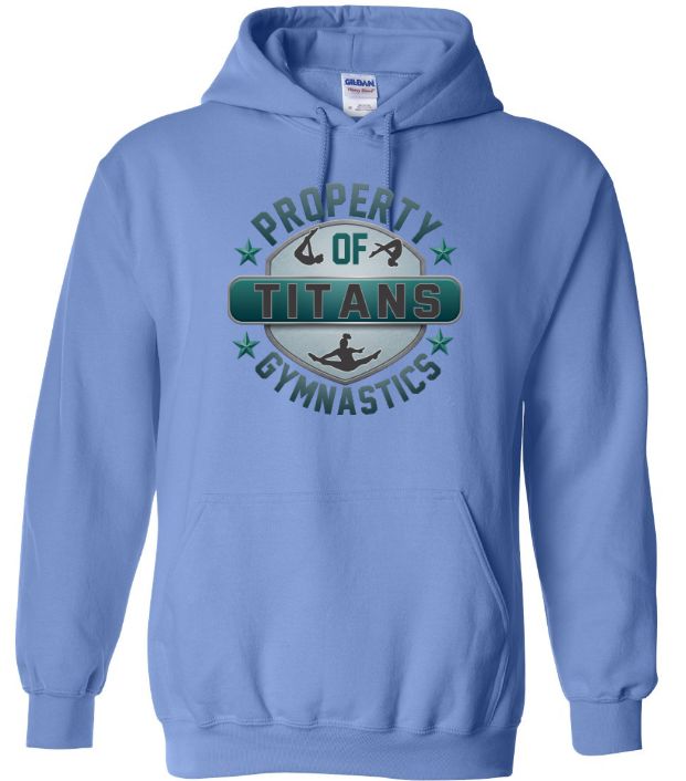 Titans Gymnastics &amp; Trampoline - Carolina Blue Hoodie with Teal Ombre Property of Titans Logo