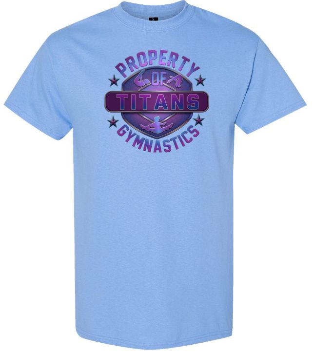 Titans Gymnastics &amp; Trampoline - Carolina Blue T-Shirt with Purple Ombre Property of Titans Logo