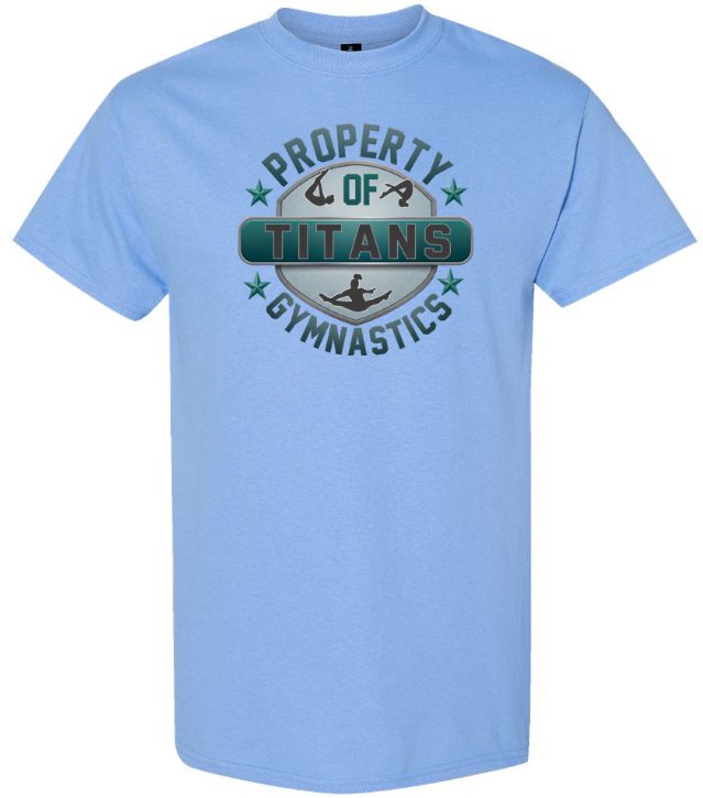Titans Gymnastics &amp; Trampoline - Carolina Blue T-Shirt with Teal Ombre Property of Titans Logo