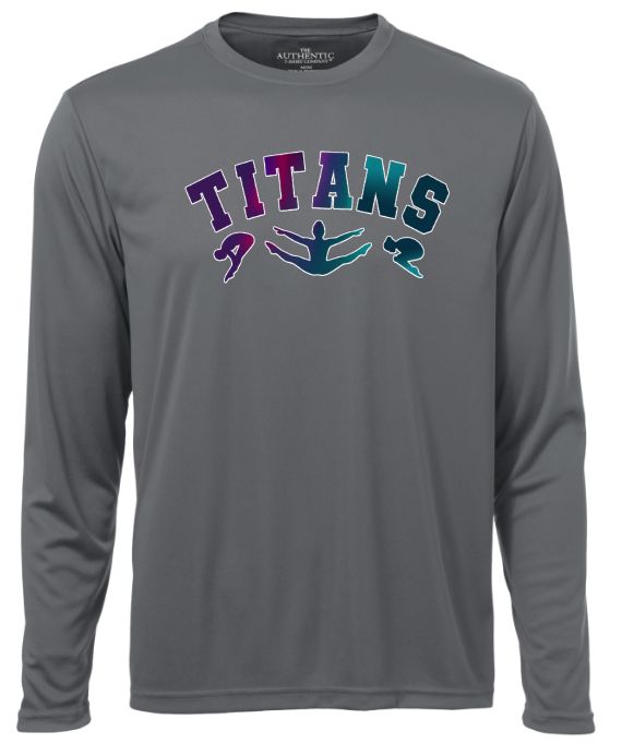 Titans Gymnastics &amp; Trampoline - Coal Grey Titans Arch Long Sleeve Moist Wick Shirt