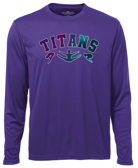Titans Gymnastics &amp; Trampoline - Purple Titans Arch Long Sleeve Moist Wick Shirt