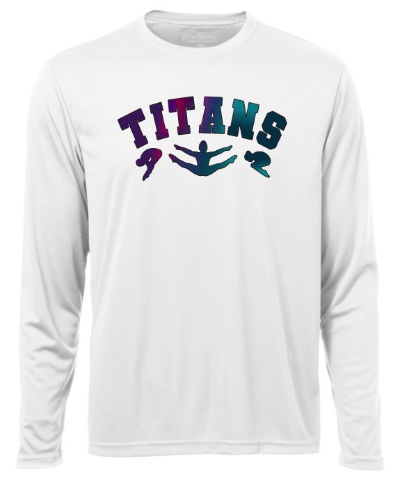 Titans Gymnastics &amp; Trampoline - White Titans Arch Long Sleeve Moist Wick Shirt