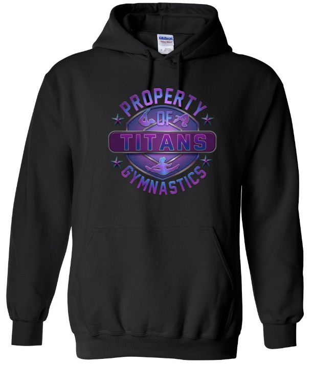 Titans Gymnastics &amp; Trampoline - Black Hoodie with Purple Ombre Property of Titans Logo