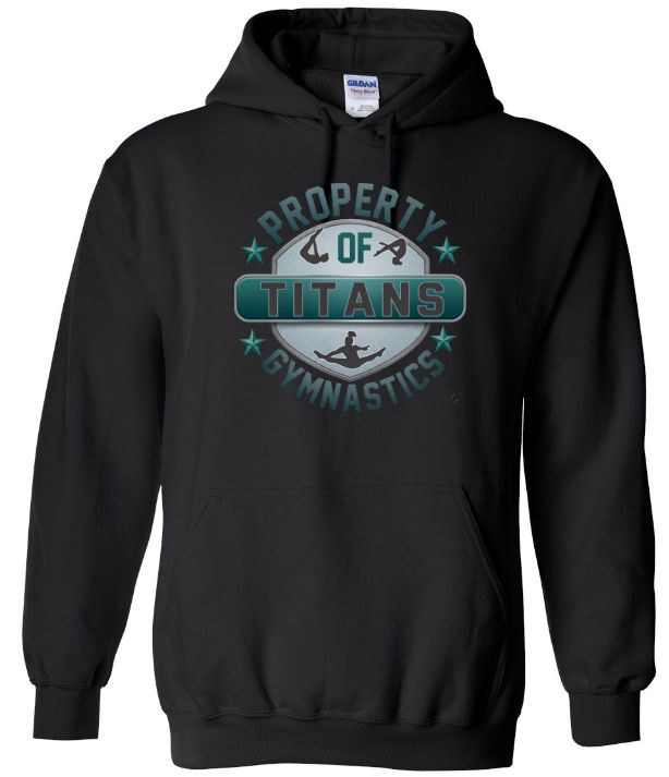 Titans Gymnastics &amp; Trampoline - Black Hoodie with Teal Ombre Property of Titans Logo