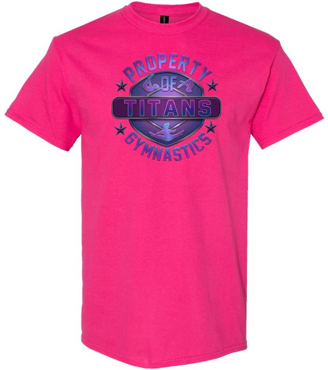 Titans Gymnastics &amp; Trampoline - Pink T-Shirt with Purple Ombre Property of Titans Logo