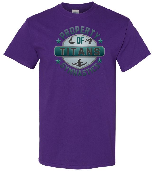Titans Gymnastics &amp; Trampoline - Purple T-Shirt with Teal Ombre Property of Titans Logo