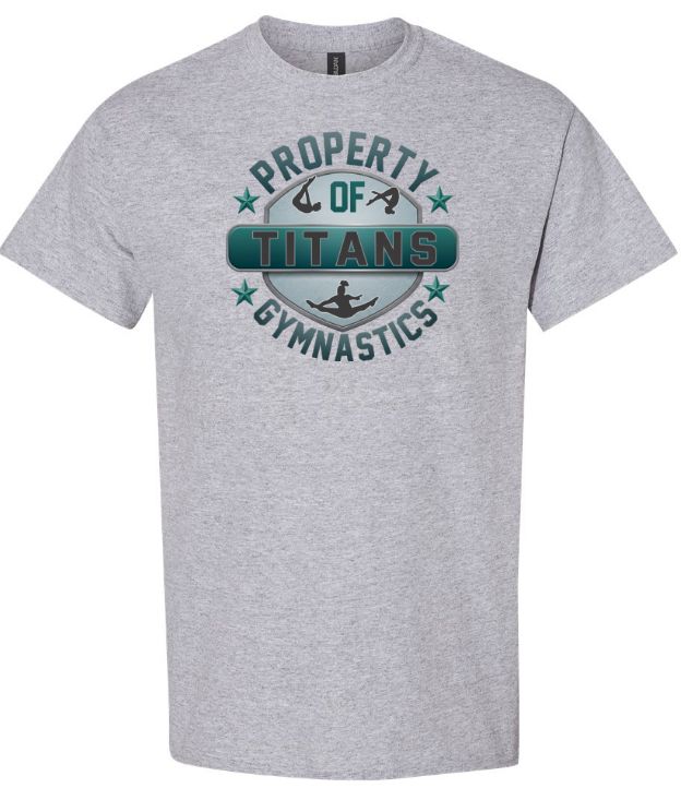 Titans Gymnastics &amp; Trampoline - Sport Grey T-Shirt with Teal Ombre Property of Titans Logo