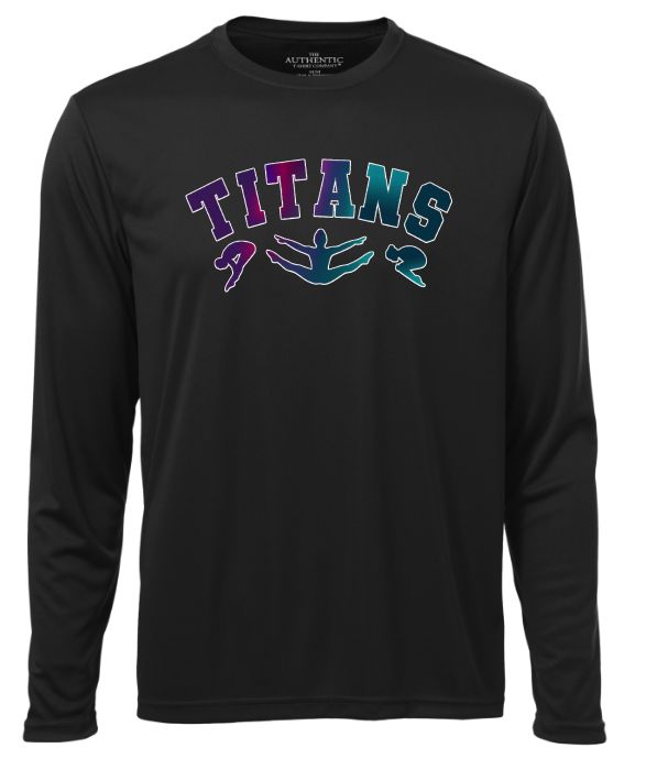 Titans Gymnastics &amp; Trampoline - Black Titans Arch Long Sleeve Moist Wick Shirt