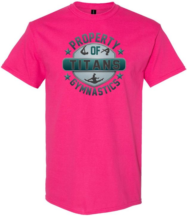 Titans Gymnastics &amp; Trampoline - Pink T-Shirt with Teal Ombre Property of Titans Logo