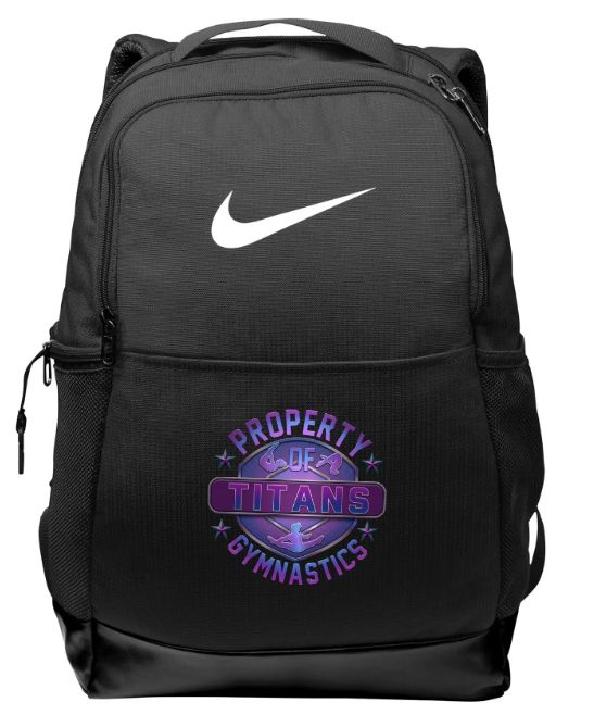 Titans Gymnastics and Trampoline - Black Nike Backpack with Purple Ombre Property of Titans Logo