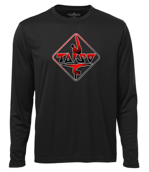 Taiso Gymnastics -  Black Taiso Logo Long Sleeve Moist Wick Shirt (Red/Black Ombre)