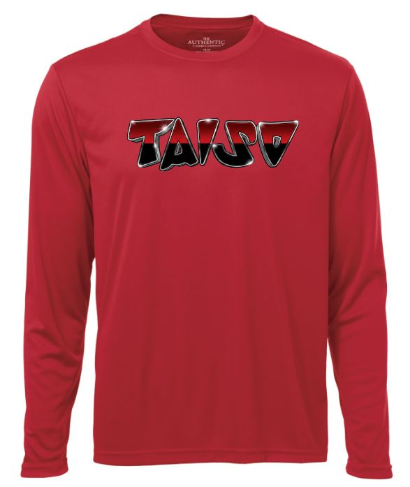 Taiso Gymnastics -  Red "TAISO" Long Sleeve Moist Wick Shirt (Red/Black/Silver Ombre)