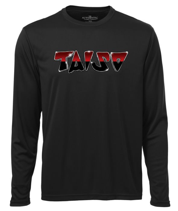Taiso Gymnastics -  Black "TAISO" Long Sleeve Moist Wick Shirt (Red/Black/Silver Ombre)