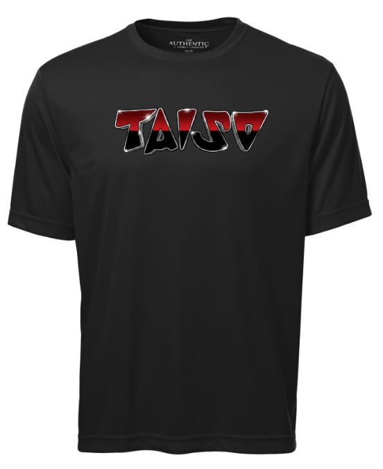 Taiso Gymnastics - Black "TAISO" Short Sleeve Moist Wick (Red/Black/Silver Ombre)