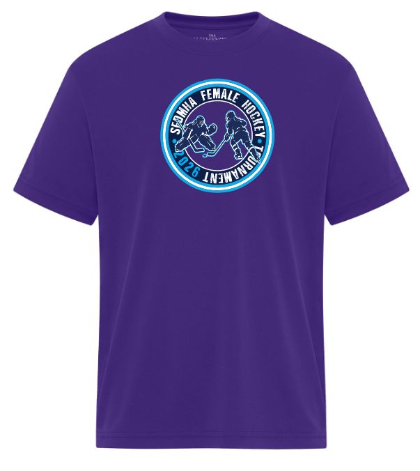 SEDMHA Female Hockey Tournament- Purple SEDMHA Essential Performance T-Shirt (Full Chest Logo)