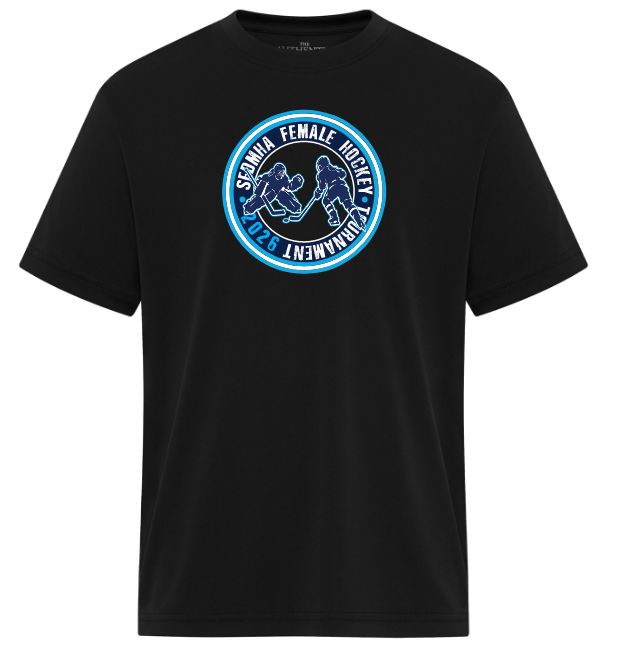 SEDMHA Female Hockey Tournament- Black SEDMHA Essential Performance T-Shirt (Full Chest Logo)