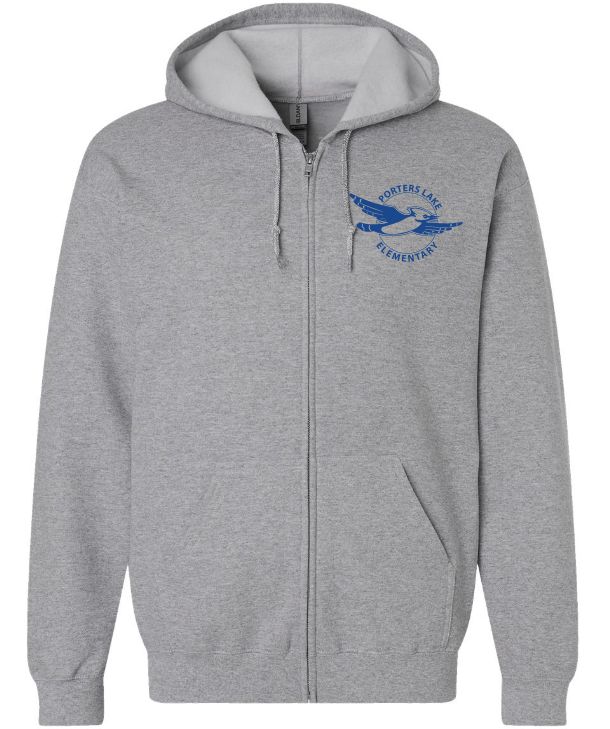 Porters Lake Elementary School - Sport Grey Zip Hoodie (Left Chest)
