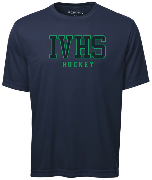 Island View High School - Navy IVHS Hockey Short Sleeve Performance Shirt (Full Chest)