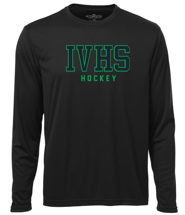 Island View High School - Black IVHS Hockey Long Sleeve Performance Shirt (Full Chest)