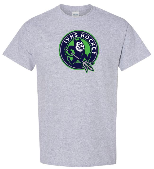 Island View High School - Sport Grey IVHS Devils Hockey T-Shirt (Full Chest)