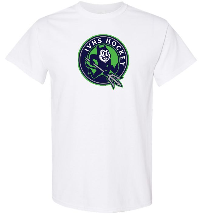 Island View High School - White IVHS Devils Hockey T-Shirt (Full Chest)