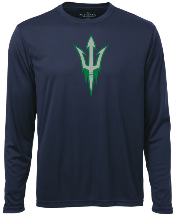 Island View High School - Navy Hockey Trident Long Sleeve Performance Shirt (Full Chest)
